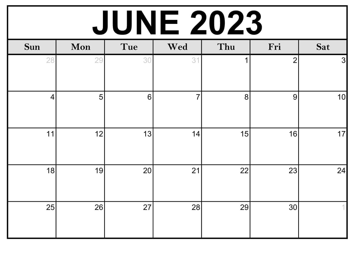 Blank Calendar June 2023
