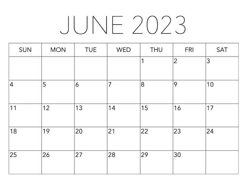 Blank Calendar June 2023