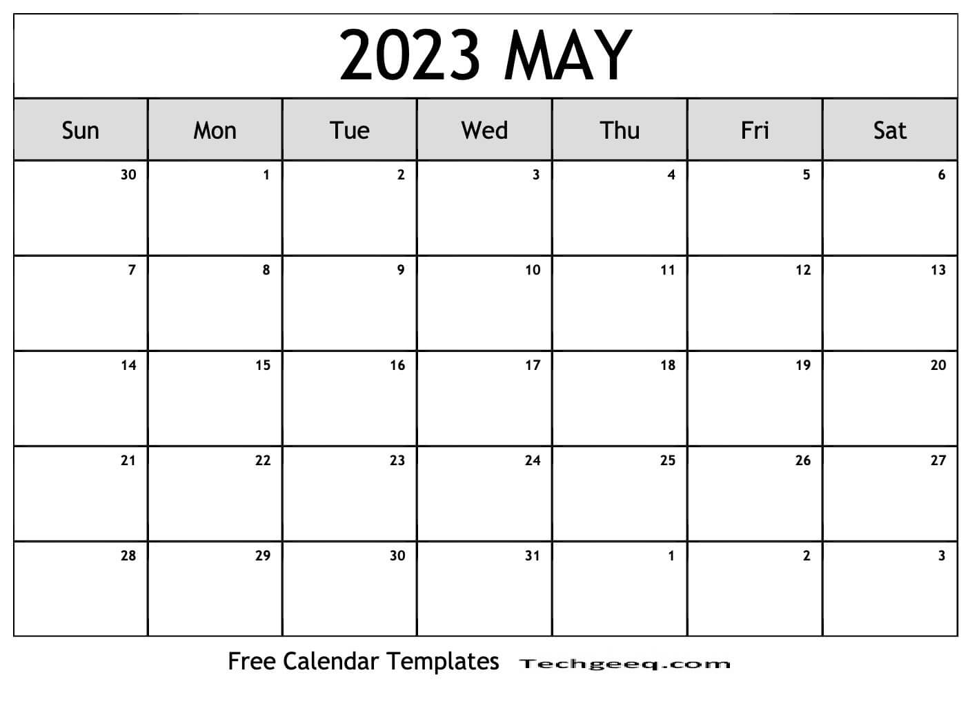 Blank Calendar Pages May 2023