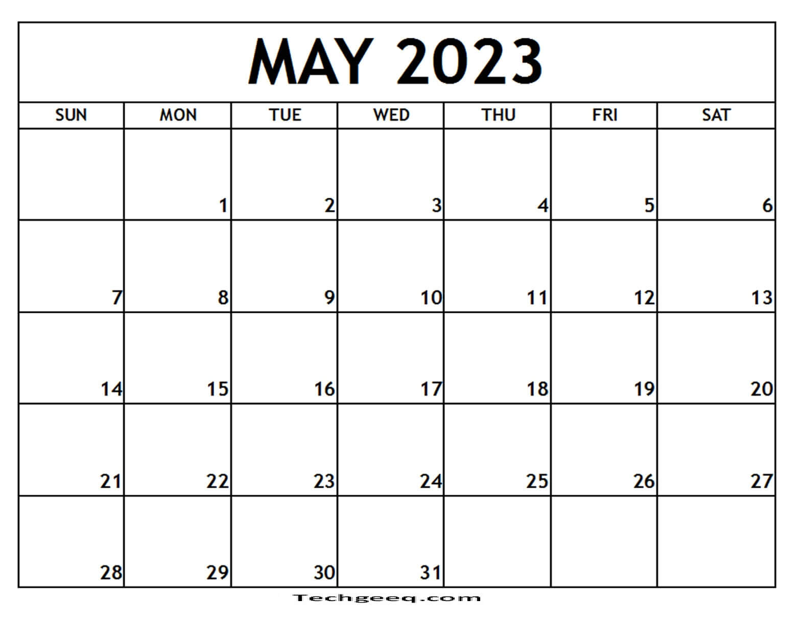 Blank Calendar may 2023