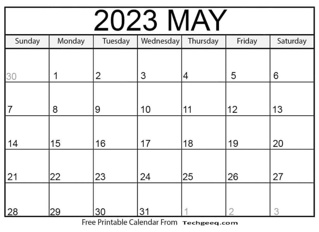 Blank Calendar May 2023 Printable Templates with Notes
