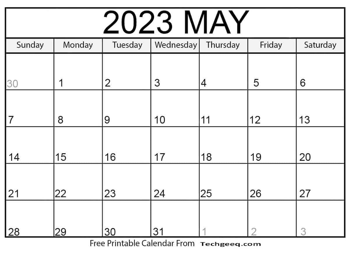 Blank May 2023 Calendar Word