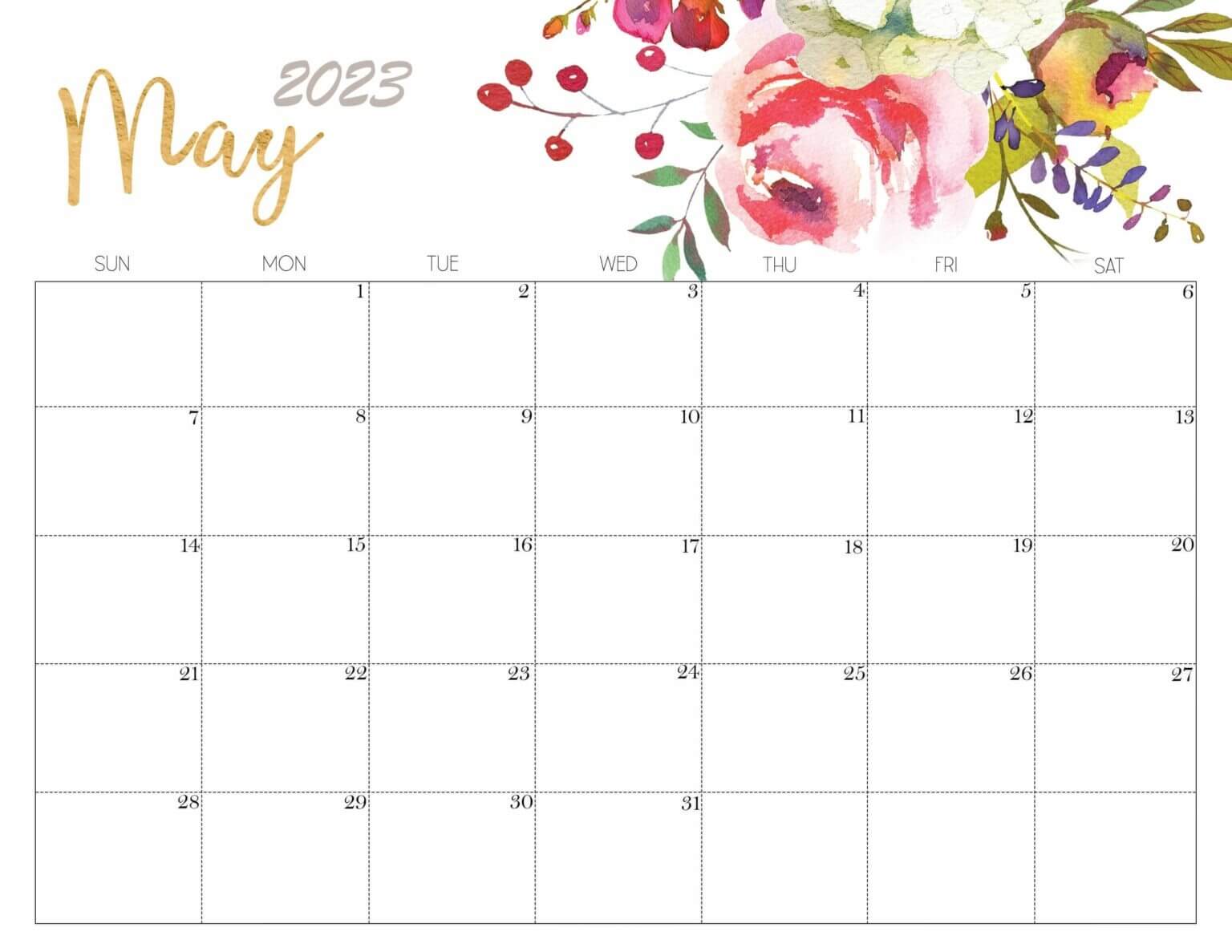 Cute May 2023 Calendar Floral