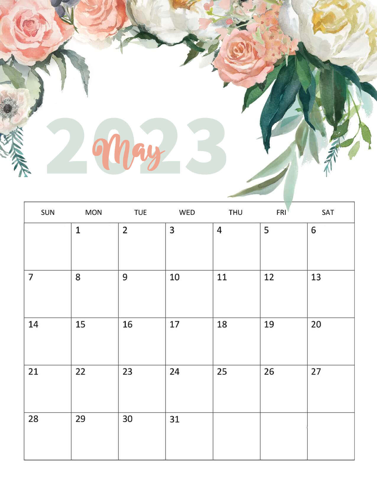 Floral May 2023 Wall Calendar
