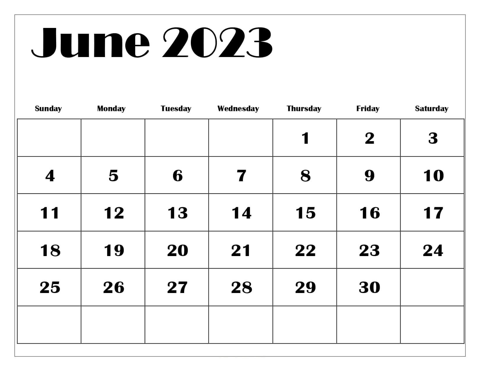 Free June 2023 Blank Calendar PDF