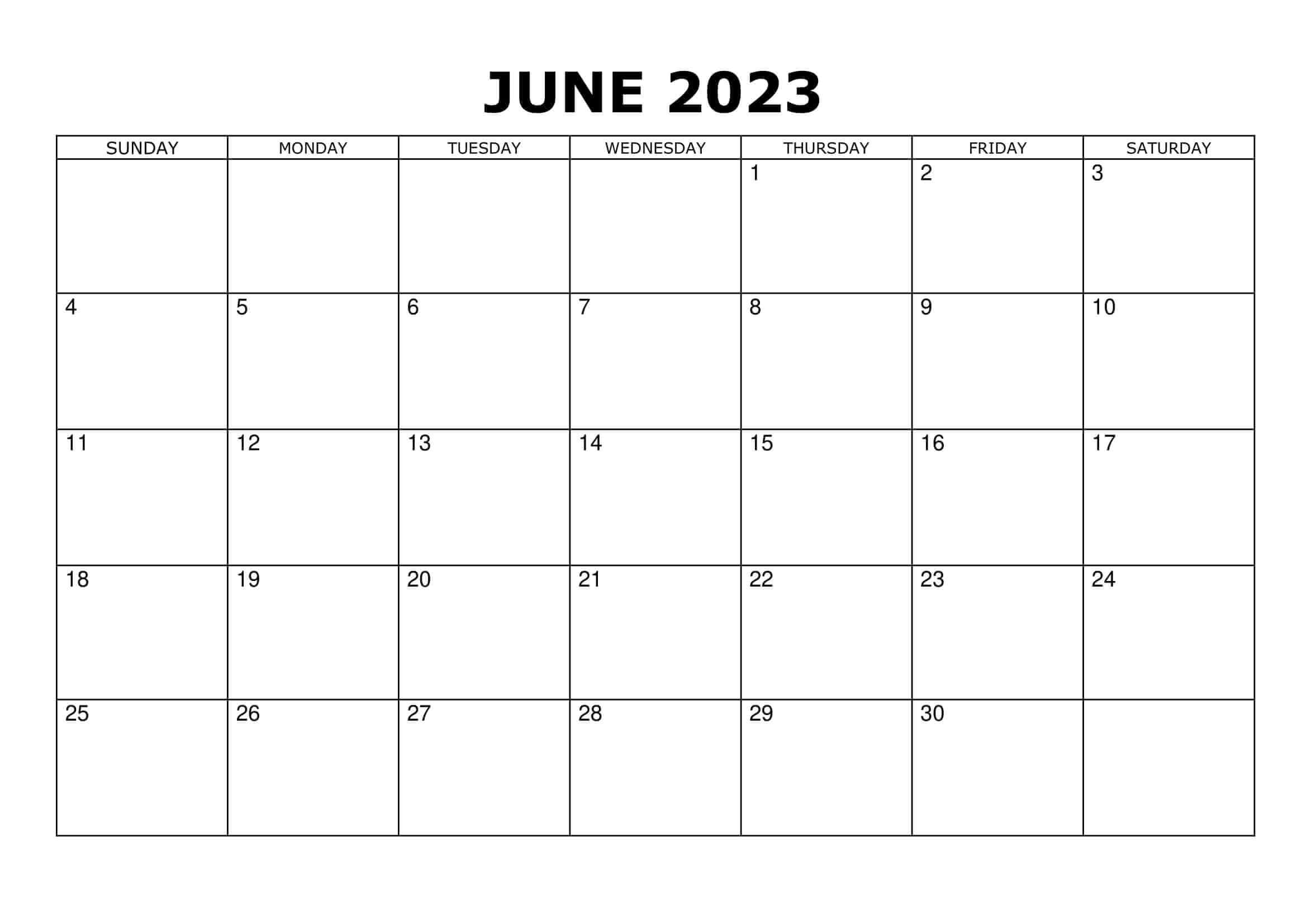 Free Printable June 2023 Calendar Blank