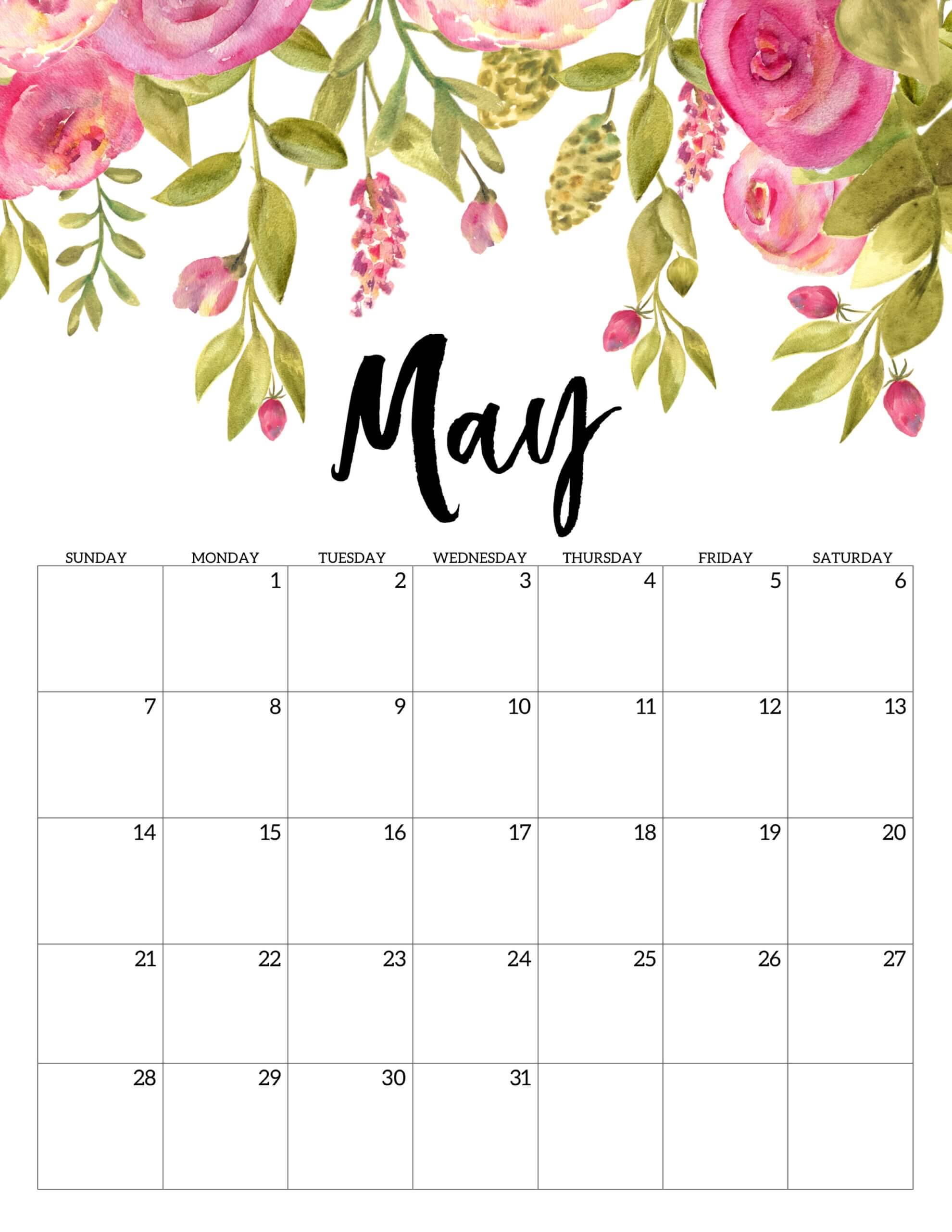 Free Printable May 2023 Floral Calendar