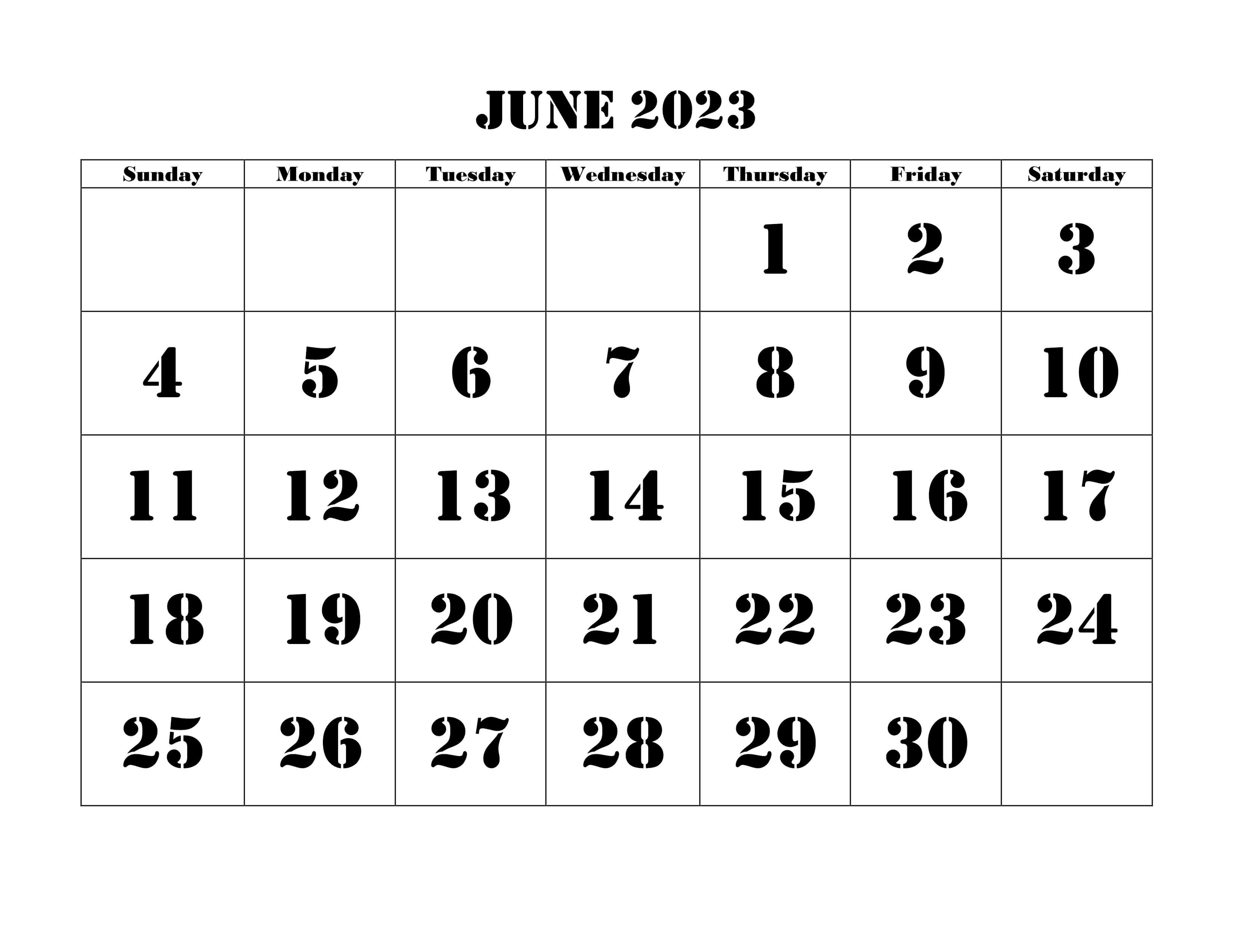 June 2023 Blank Calendar PDF