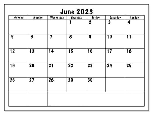 June 2023 Printable Calendar Template