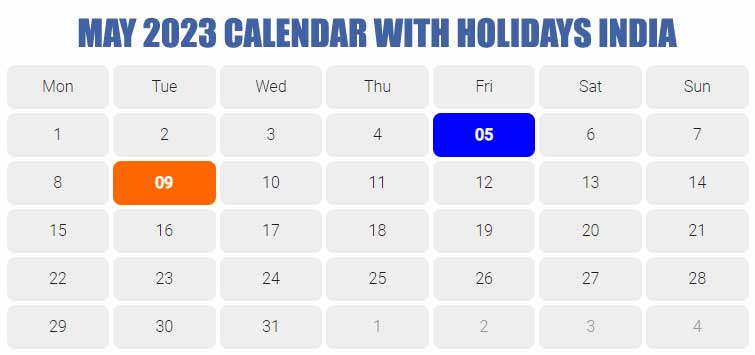 May 2023 Calendar with Holidays India