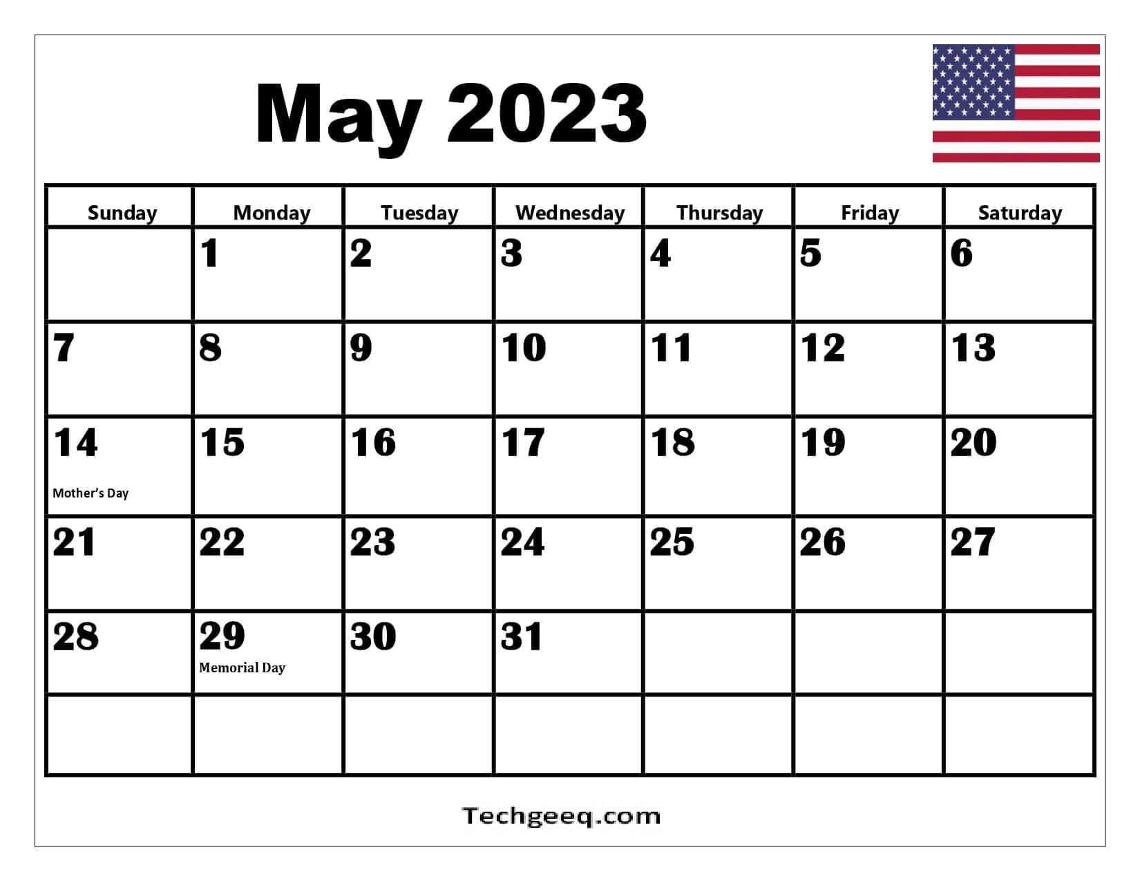 May 2023 Calendar with USA Holidays