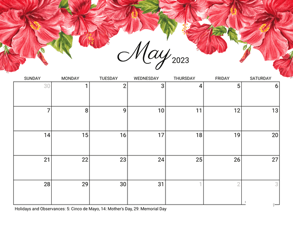 May 2023 Floral Calendars