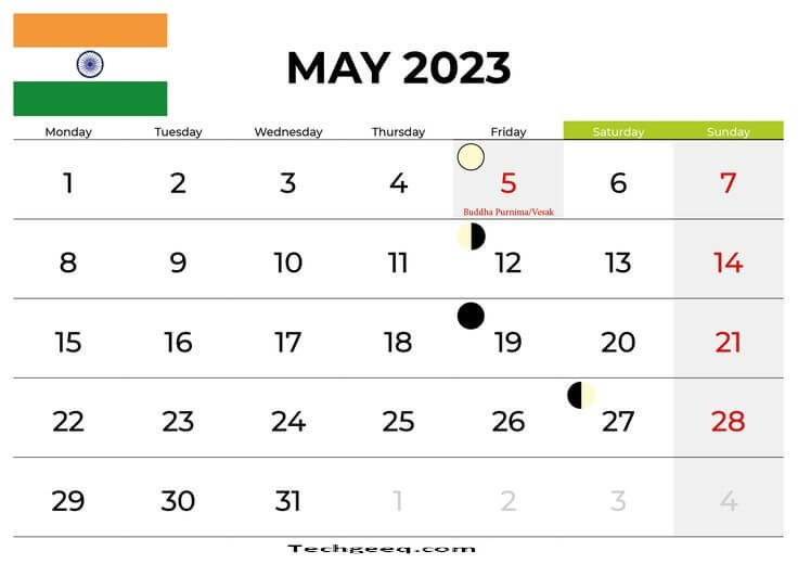 May Holidays Calendar 2023