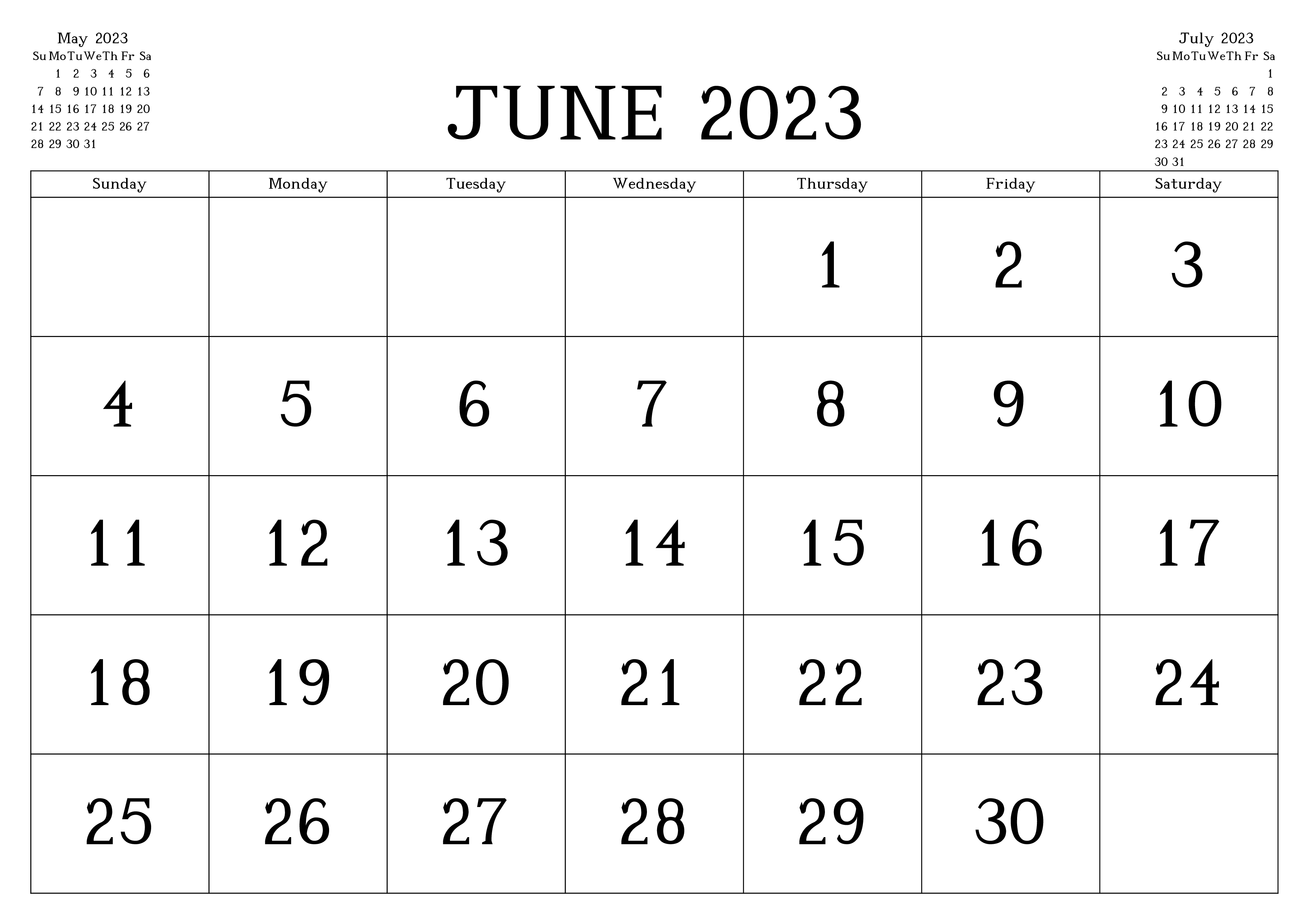 Print June 2023 Calendar A4
