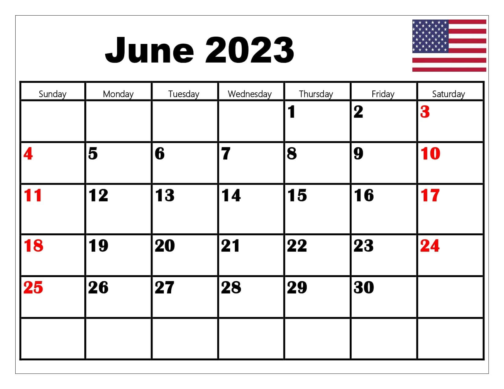 USA June 2023 Calendar
