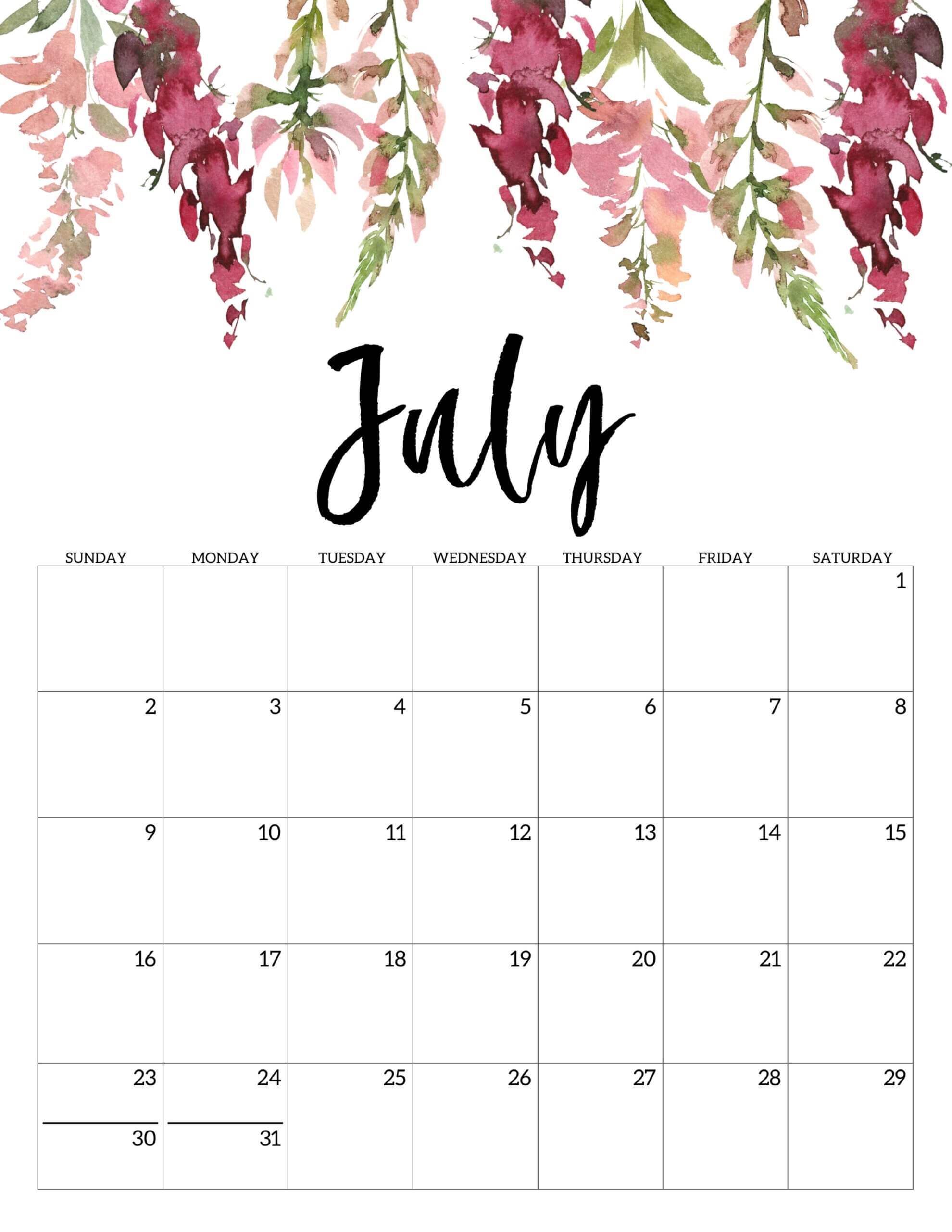 Cute July 2023 Floral Calendar