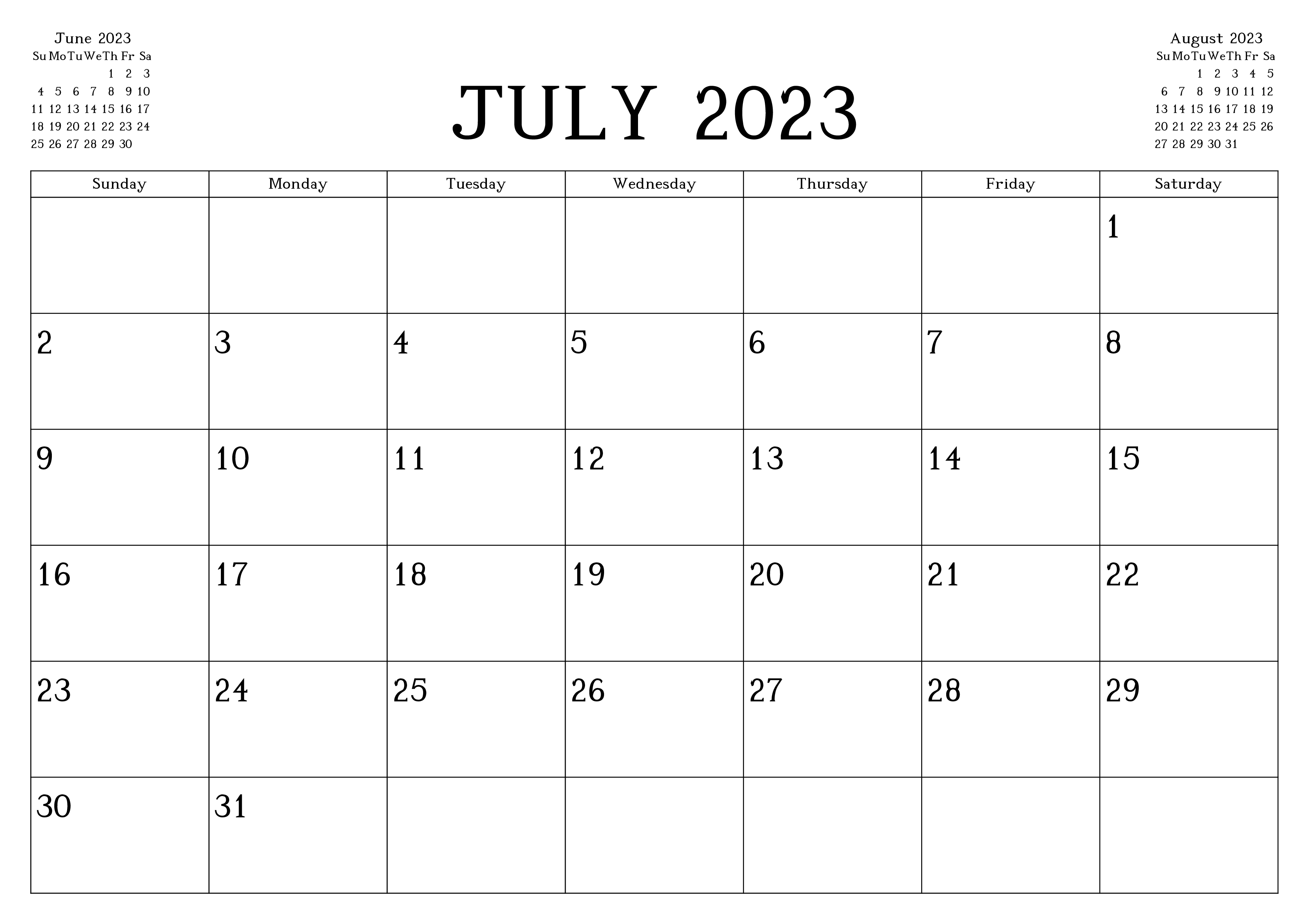 July 2023 Calendar Free Download