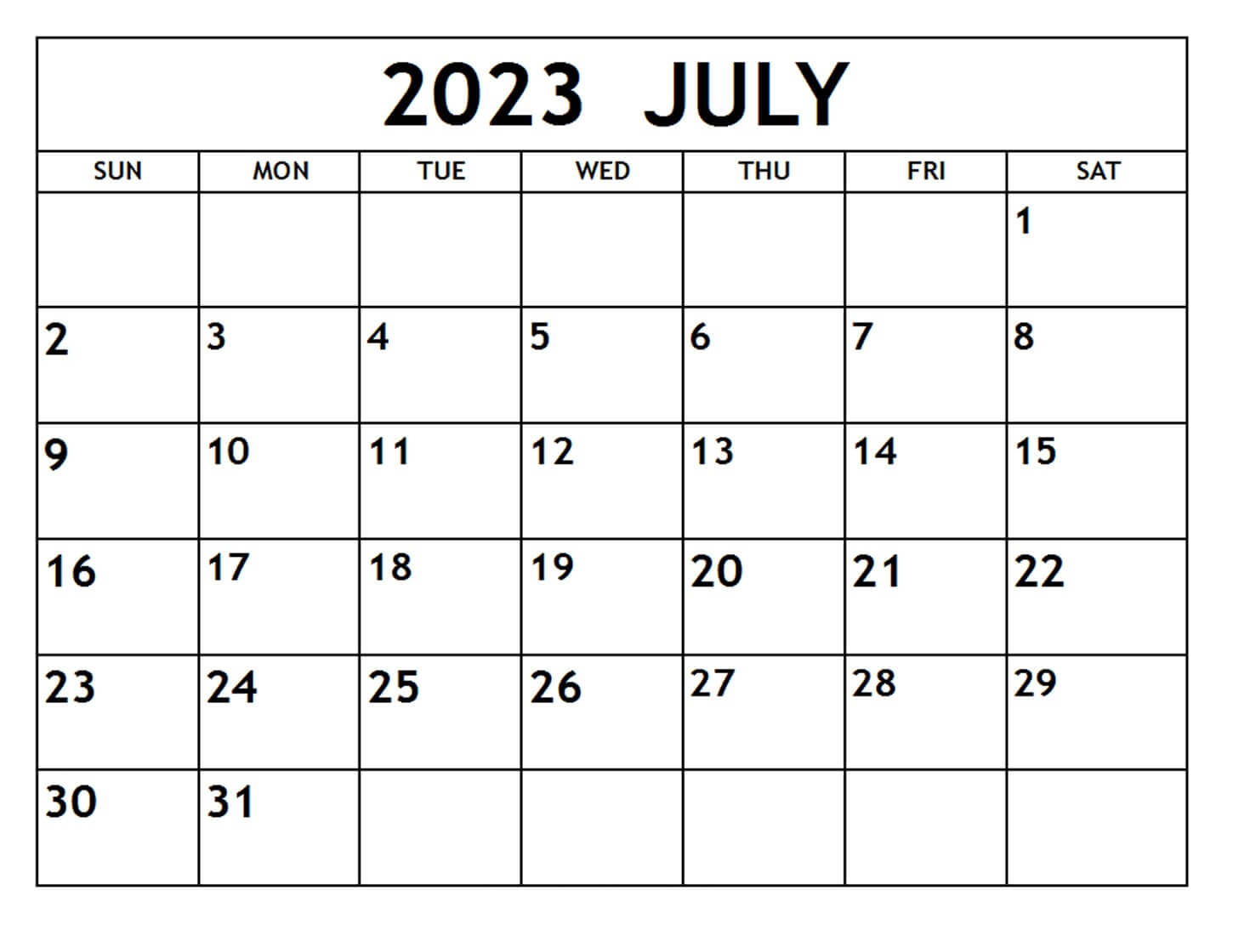 July 2023 Calendar PDF