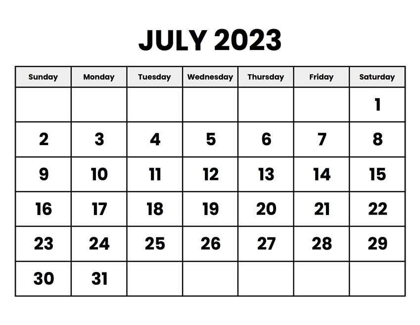 July 2023 Calendar Word
