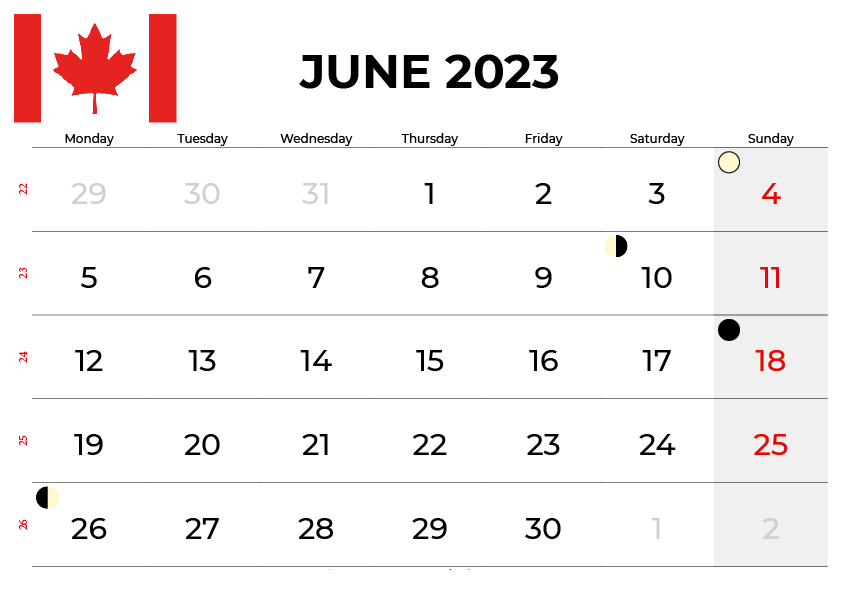 June 2023 Canada Holidays Calendar