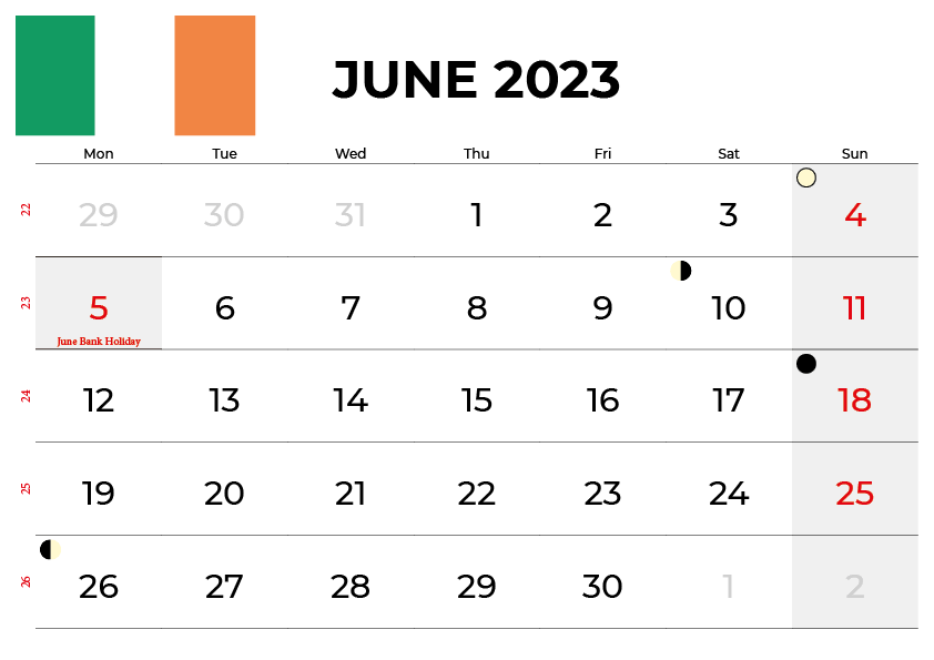 June 2023 Ireland Holidays Calendar