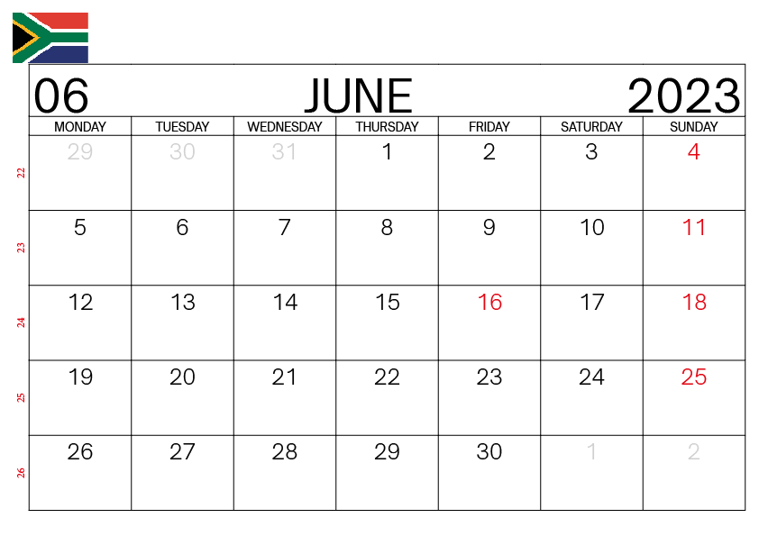 June 2023 South Africa Holidays Calendar