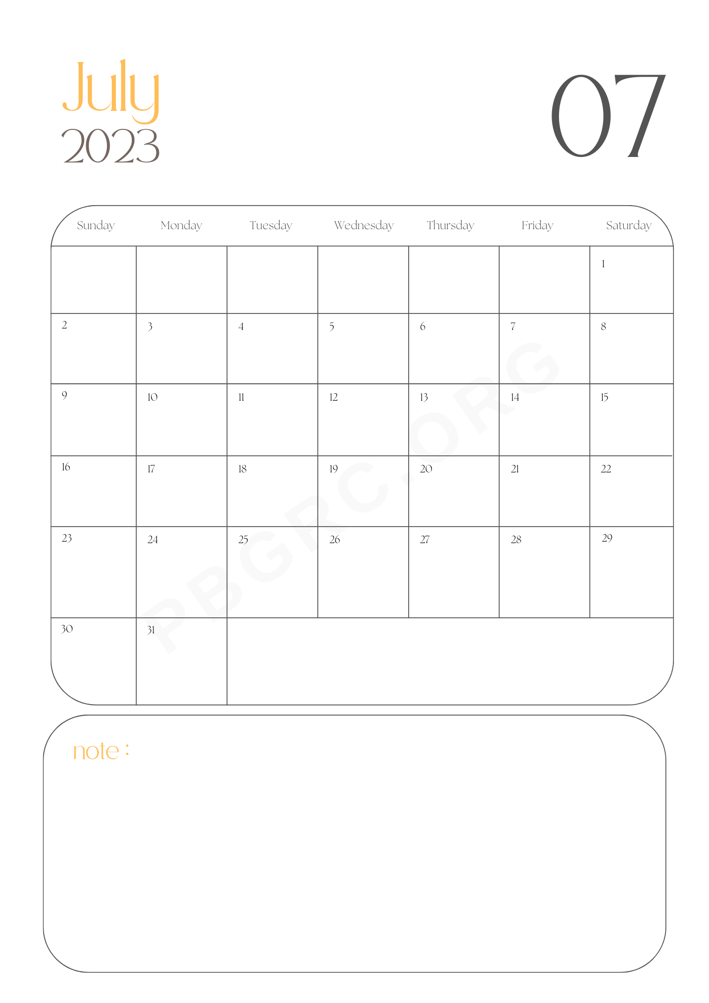 Printable July Calendar 2023
