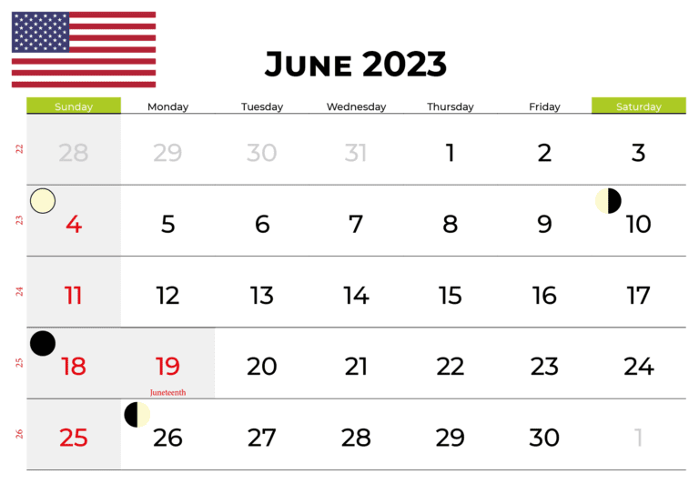 USA Holidays Calendar June 2023