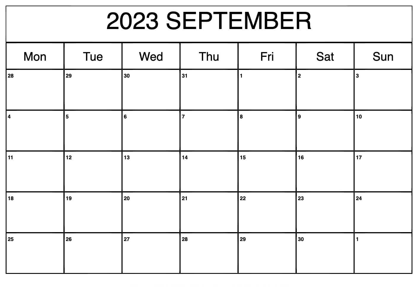2023 Blank Calendar September