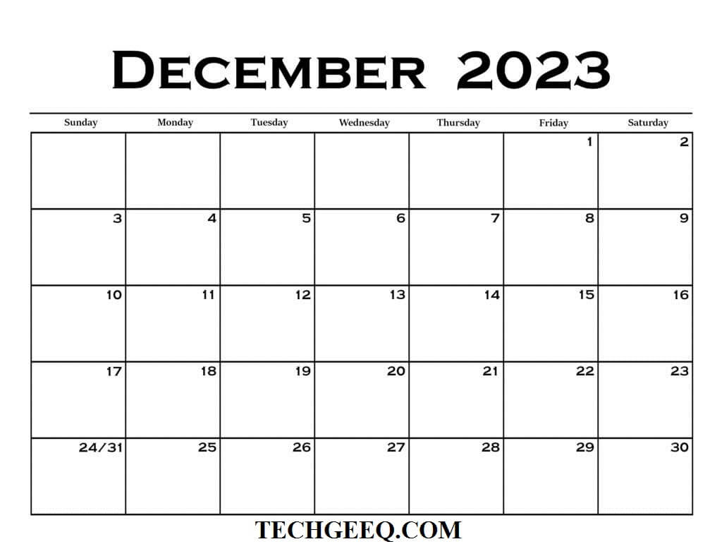 2023 December Blank Calendar Template