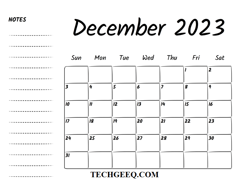 2023 December Blank Calendar