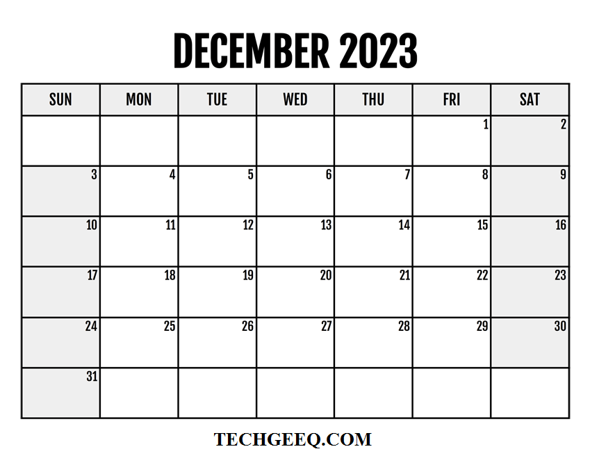 2023 December Calendar Printable