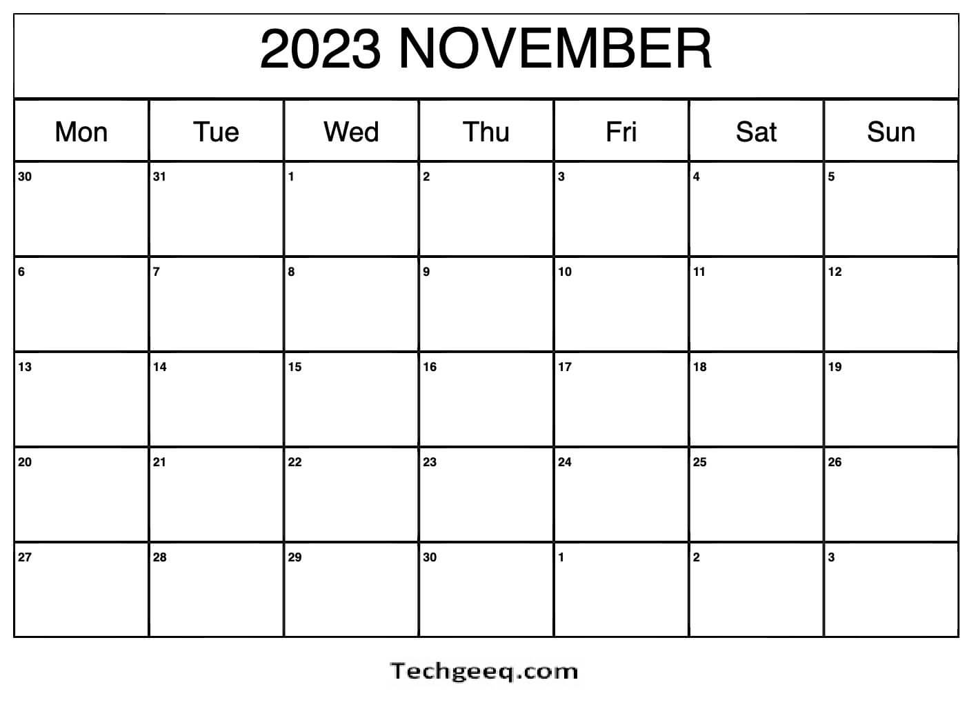 2023 November Blank Calendar