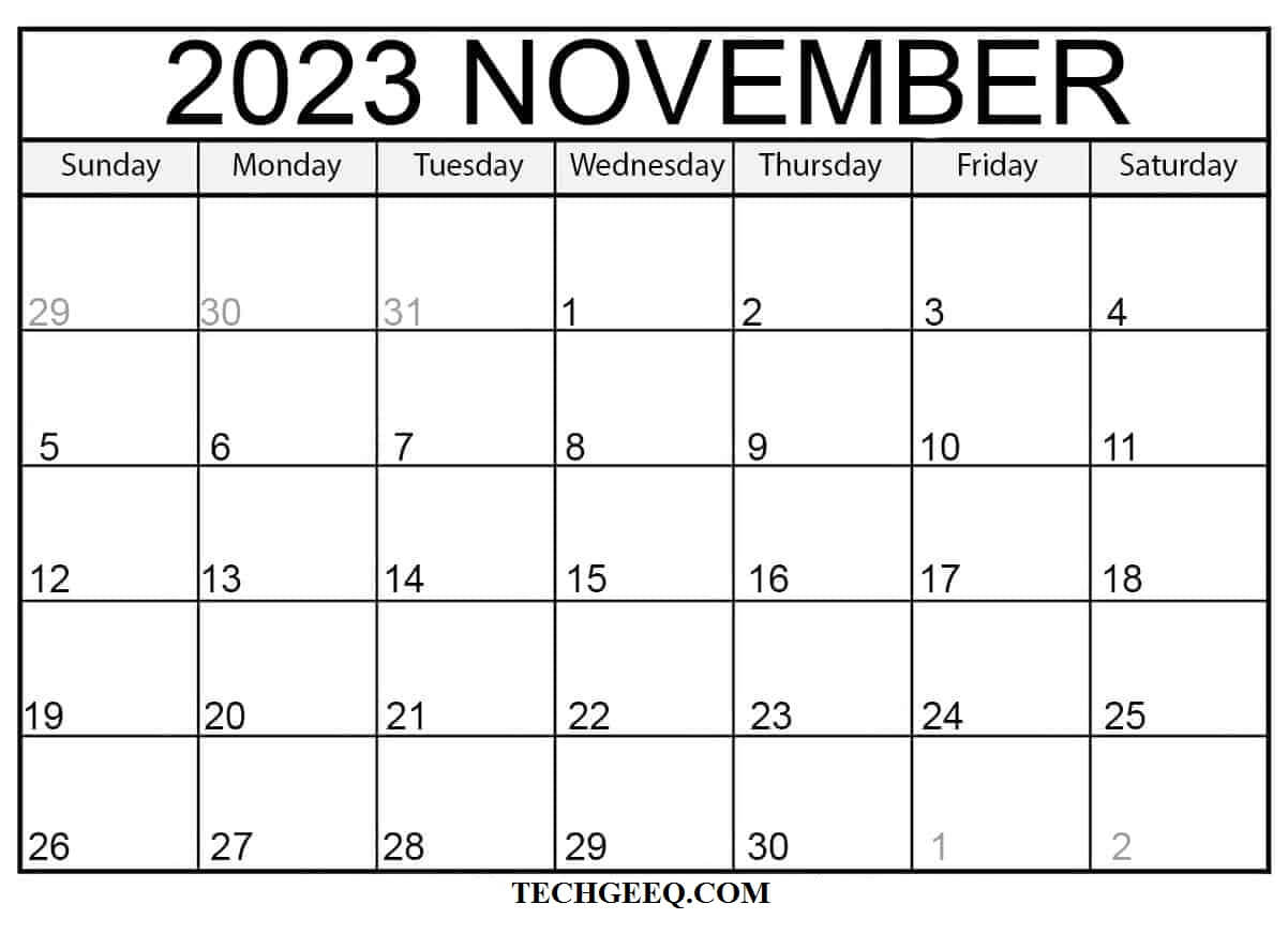 2023 November Calendar Printable