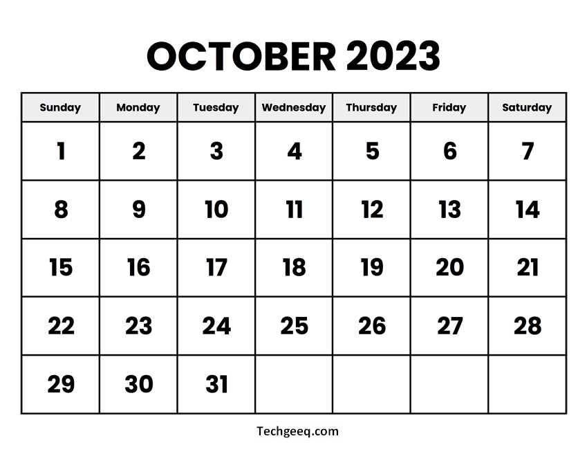 2023 October Calendar PDF