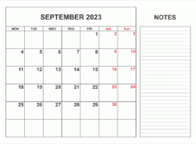 2023 Printable September Calendar with Notes