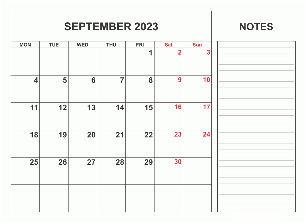 2023 Printable September Calendar with Notes