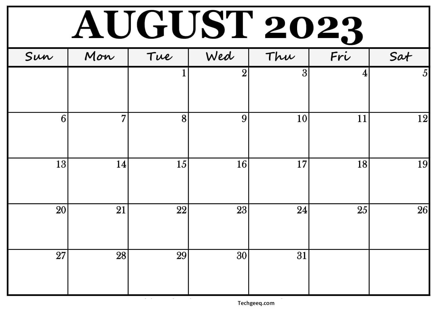 August 2023 Calendar PDF