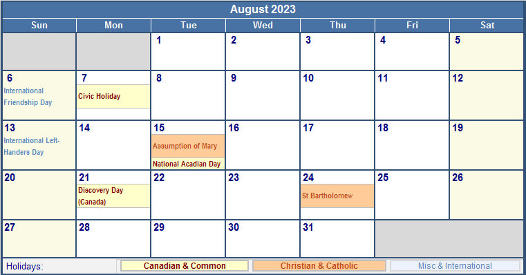 August 2023 Calendar with Holidays Uk