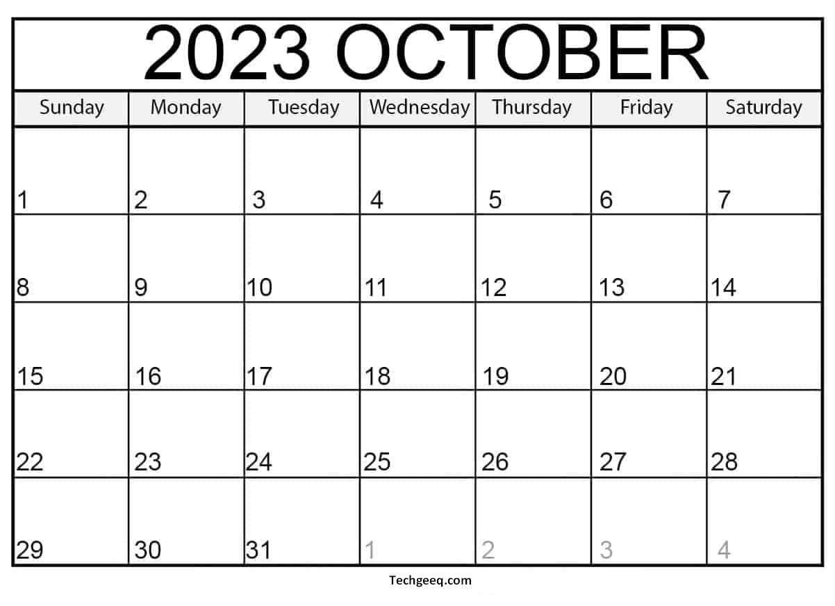 Blank Calendar October 2023