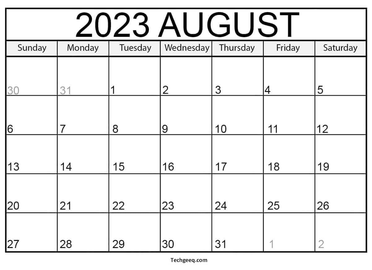 Blank Calendar Pages August 2023