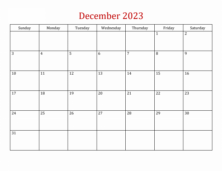 Blank Calendar Pages December 2023