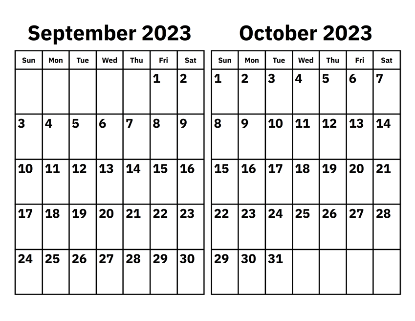 Blank Calendar September October 2023