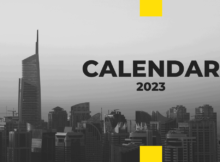 Blank Monochrome City Skyline Modern Desk Calendar 2023