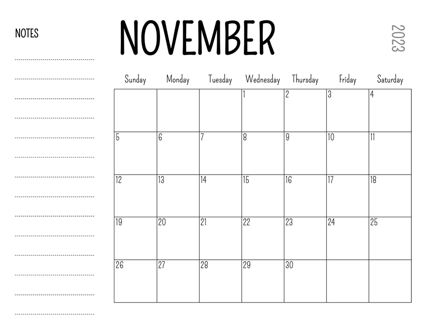 Blank November 2023 Calendar Template