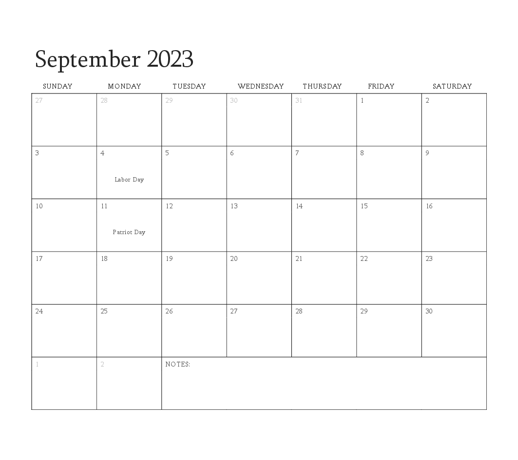 Blank Printable September 2023 Calendar