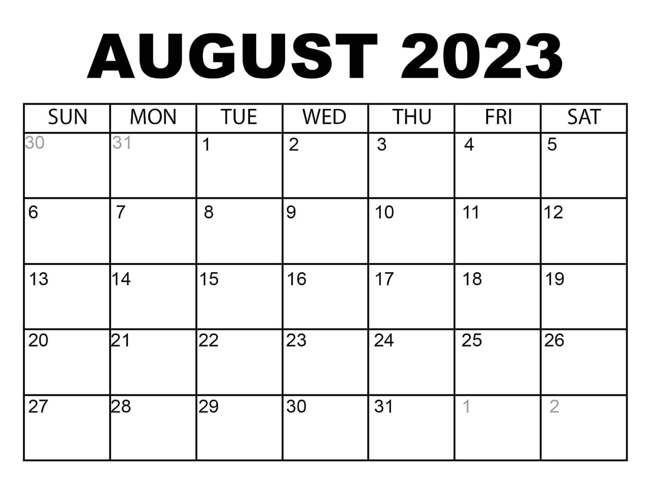 Calendar For August 2023