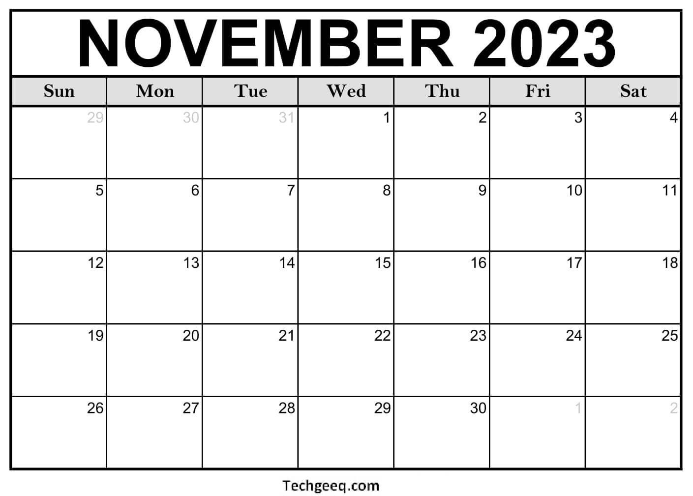 Calendar For November 2023