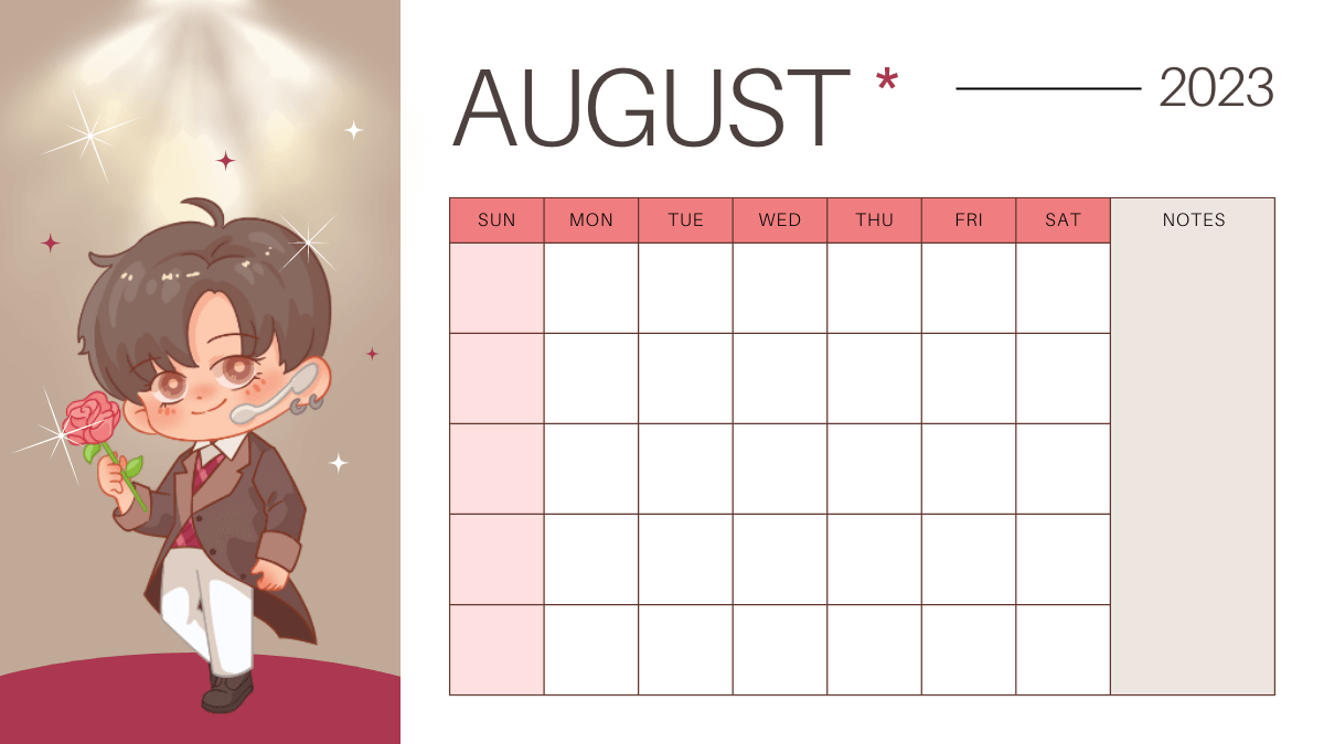 Cute August 2023 Calendar Template