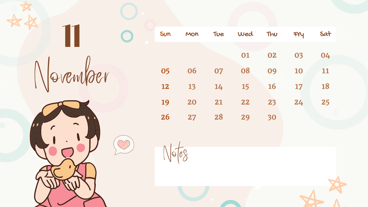 Cute November 2023 Calendar For Kids